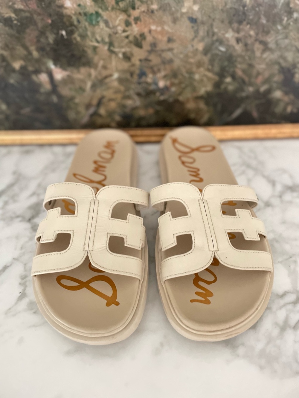 Sam Edelman Valeri Leather Slide Sandals size 8.5 ivory cream - Picture 2 of 7